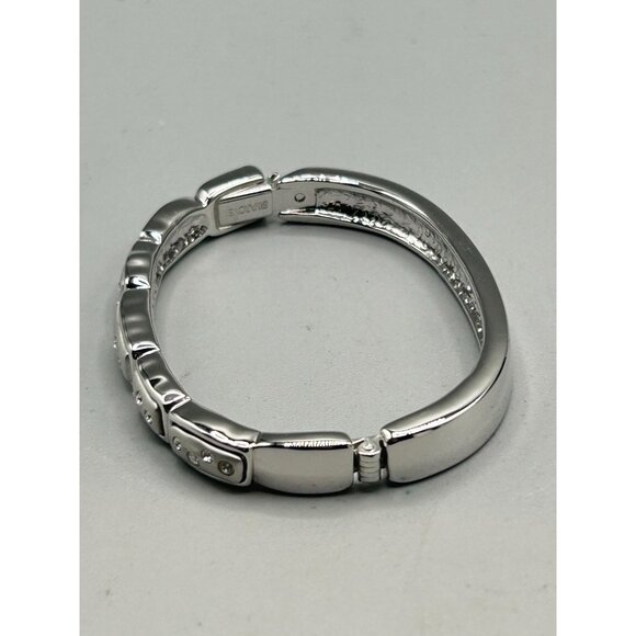 Swarovski Signed Hinged Bangle Bracelet Silver Color with Clear Crystals - Picture 4 of 11